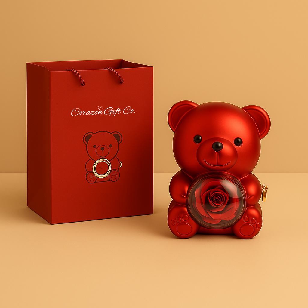 Orsetto di rose eterne – con collana incisa
