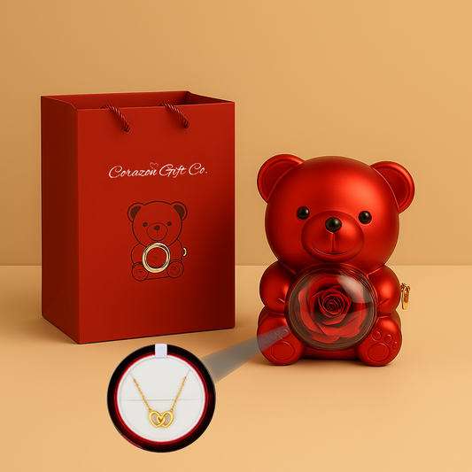 Orsetto di rose eterne – con collana incisa